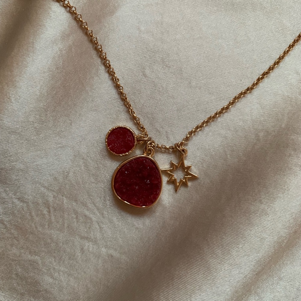 Red Druzy Charm Necklace